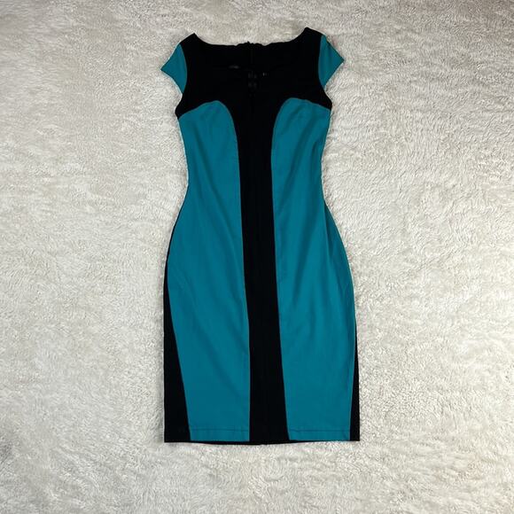 Dresscode LA Teal and black sheath wiggle dress, size medium - Picture 3 of 9